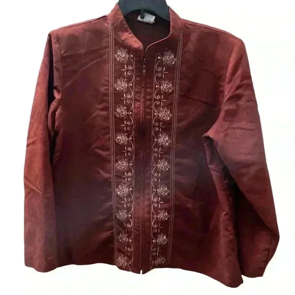 Bon Worth Faux Suede Embroidered Zip up Jacket And Matching Pants Rust Size L - Picture 1 of 12
